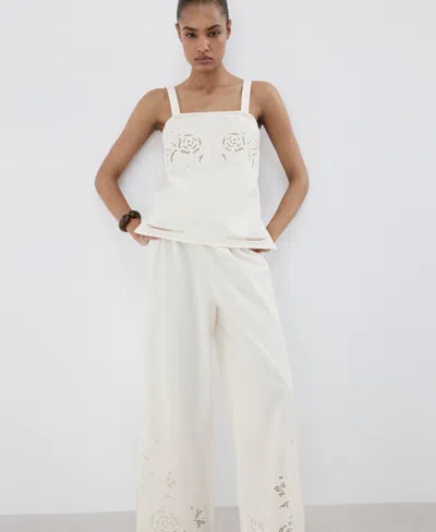 MANGO WOMEN'S OPENWORK-EMBROIDERED PALAZZO PANTS