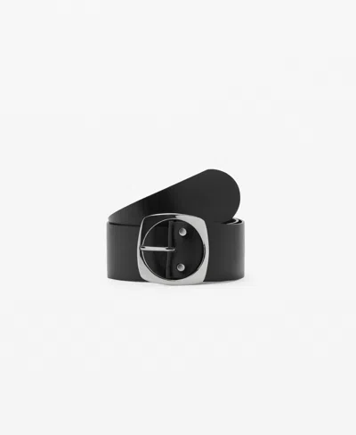 Mango Women's Oval Buckle Leather Belt In Black