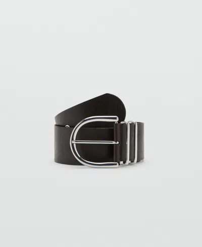 Mango Women's Oval Buckle Leather Belt In Brown