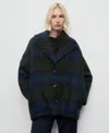 Mango Check Print Oversize Coat In Blue