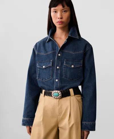 Mango Women's Oversized Denim Overshirt In Dark Blue