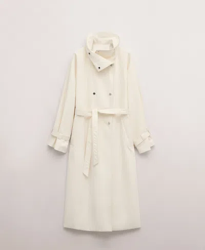 Mango Women's Oversized Funnel-neck Belt Trench Coat In White