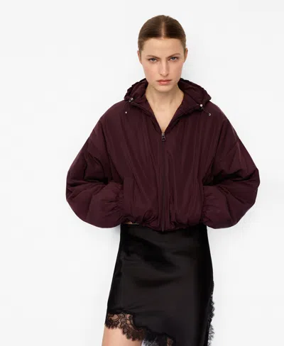Mango Oversized Hooded Jacket Maroon In Burgundy