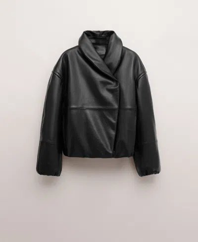 Mango Women's Oversized Leather Bomber Jacket In Black