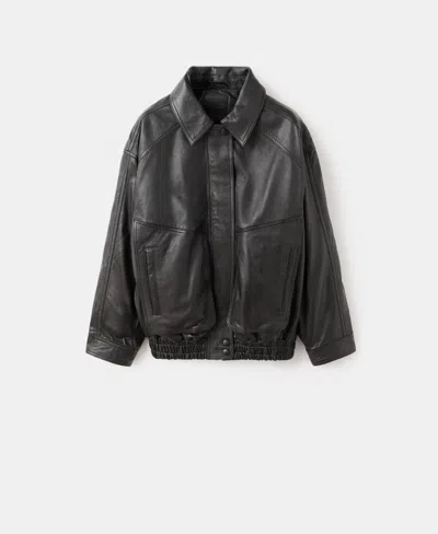 Mango Women's Oversized Leather Jacket In Black