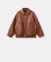 Mango Oversized Leather Jacket Cognac In Brown