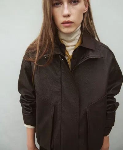 Mango Women's Oversized Leather Jacket In Brown