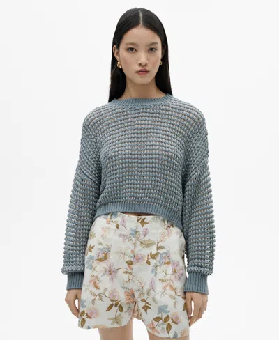 Mango Women's Oversized Openwork Knit Sweater In Sky Blue