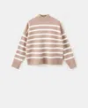 Mango Oversize Stripe Mock Neck Sweater In Neutral