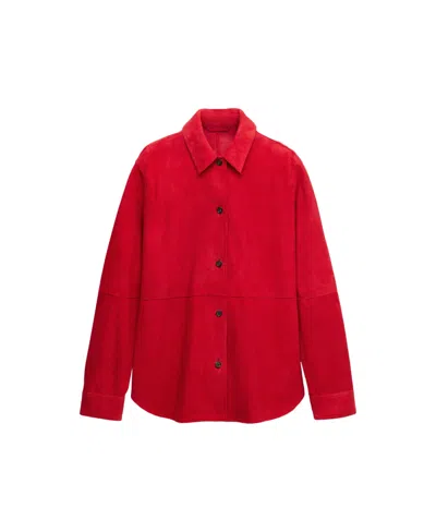Mango Women's Oversized Suede Button-up Shirt In Red