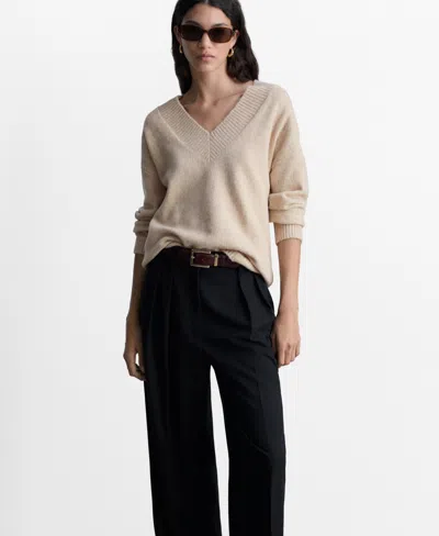 Mango Women's Oversized V-neck Sweater In Beige
