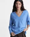 Mango Oversized V-neck Sweater Blue In Blue