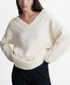 Mango V-neck Wool Sweater Ecru In Ecru
