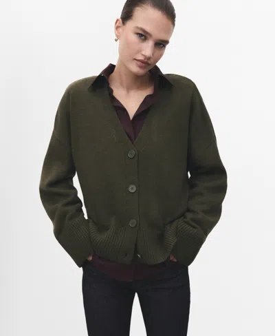 Mango Women's Oversized V-neck Cardigan In Khaki