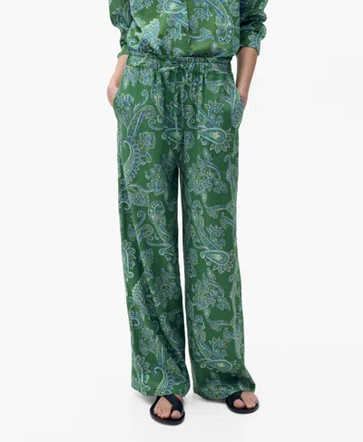 Mango Women's Paisley Linen Pants In Green