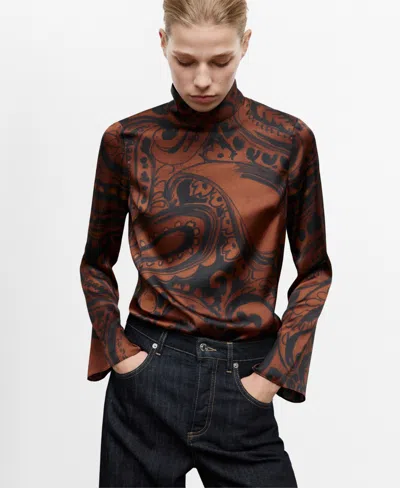 Mango Paisley-print Satin Blouse Burnt Orange
