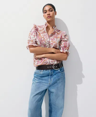 Mango Women's Paisley-print Ruffled Blouse In Natrual White