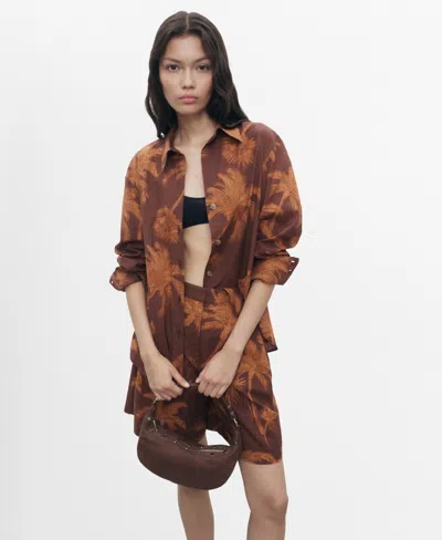 Mango Women's Palm Print Cotton Shirt In Brown