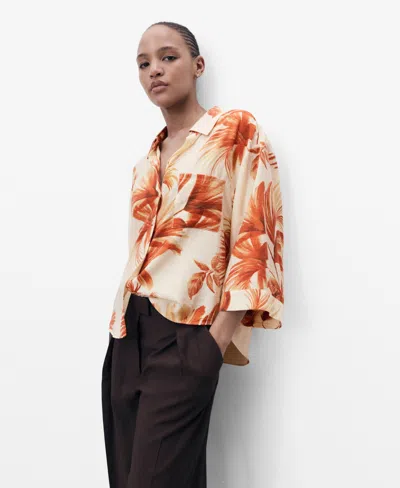 Mango Women's Palm Tree Print Three-quarter Sleeve Blouse In White