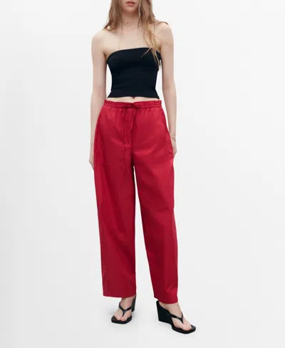 Mango Women's Paper Bag Cotton Pants In Red