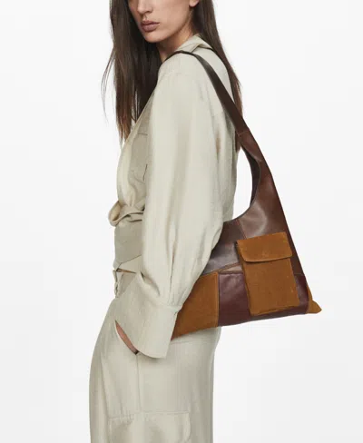 Mango Women's Patchwork Leather Bag In Brown