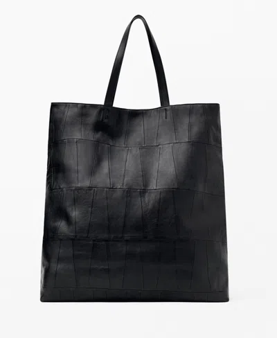 Mango Women's Patchwork Leather Shopper Bag In Black