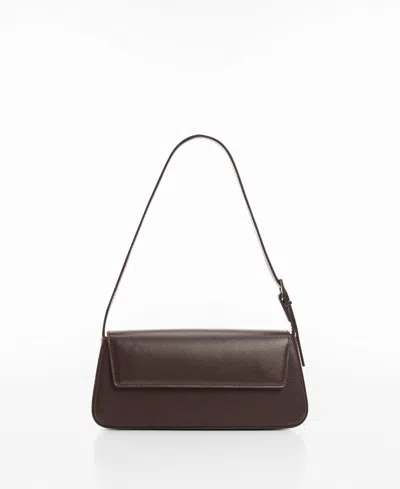 Mango Women's Patent Leather Effect Flap Bag In Dark Brown