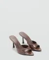 Mango Patent Leather Effect Heeled Sandal Chocolate In Chocolate