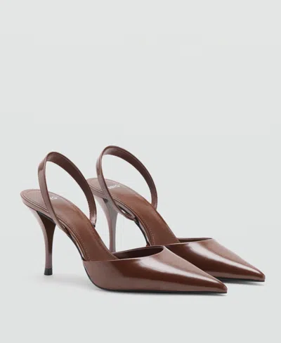 Mango Chaussures À Talon En Cuir Vernis Marron Clair/pastel - Femme - 41 -  In Brown