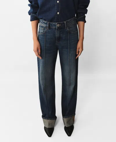 Mango Paula Seamed High Waist Straight Leg Jeans In Dark Blue