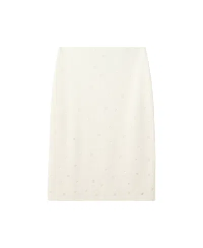 Mango Women's Pearl-detail High-waisted Sheer Knit Skirt In Ecru