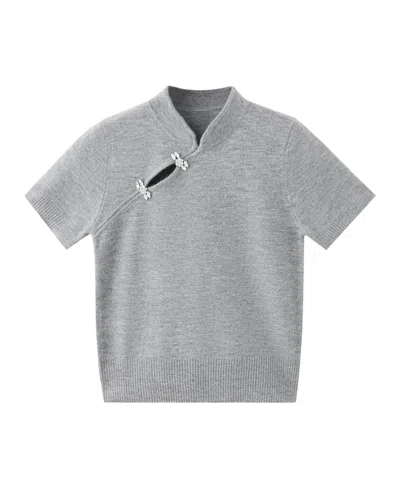Mango Women's Pekinlux Mock Neck Short Sleeve Lightweight Sweater In Light Heather Gray