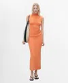 Mango Draped Dress With Perkins Collar Orange In Orange