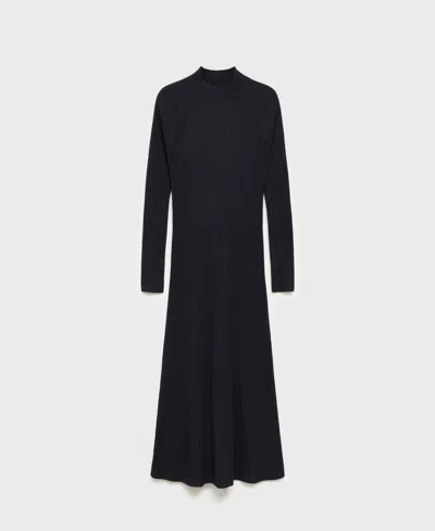Mango Women's Perkins Collar Flared Knit Dress In Dark Navy