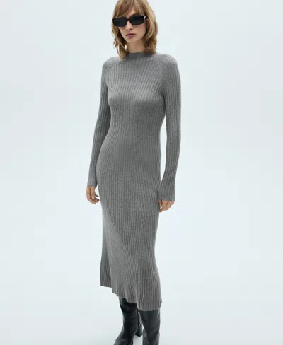 Mango Women's Perkins Collar Flared Knit Dress In Medium Heather Gray