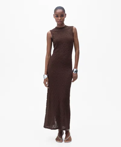 Mango Perkins Collar Textured Dress Brown