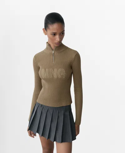 Mango Women's Perkins Logo Neck Sweater In Khaki