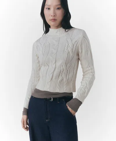 Mango Women's Perkins Neck Braided Sweater In Ecru