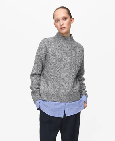 Mango Women's Perkins Neck Braided Sweater In Gray