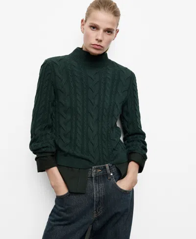 Mango Braided Sweater With Perkins Neck Pastel Green