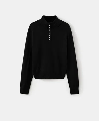 Mango Button Detailing High Neck Sweater In Black