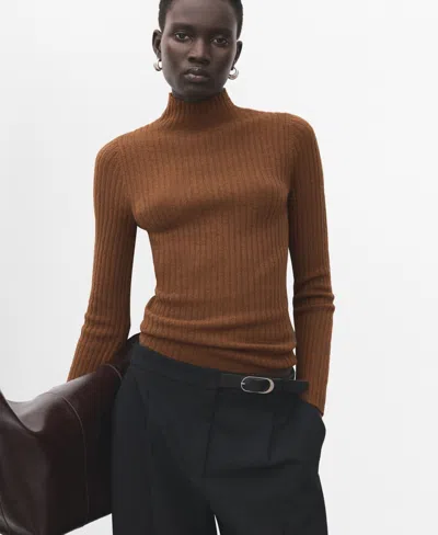 Mango Fitted Sweater With Perkins Neck Caramel In Brown