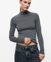 Mango Fitted Mock Neck Sweater In Gray