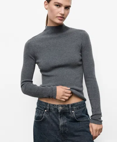 Mango Fitted Mock Neck Sweater In Gray