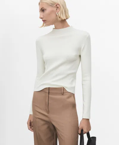 Mango Fitted Mock Neck Sweater In White