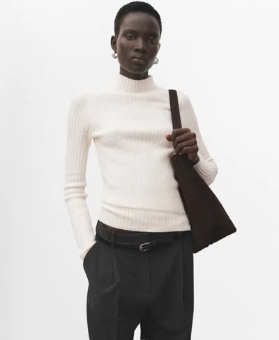 Mango Fitted Sweater With Perkins Neck Ecru In White