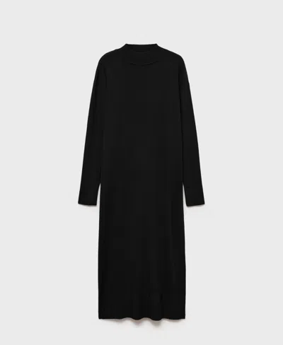 Mango Women's Round-neck Knitted Dress In Black