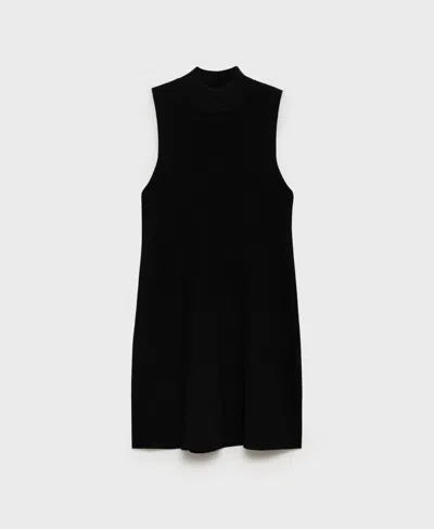 Mango Women's Perkins-neck Knitted Dress In Black