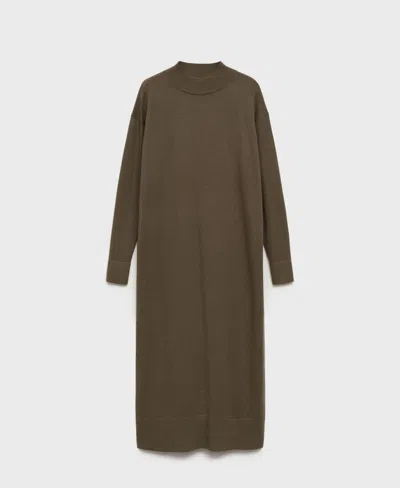 Mango Women's Perkins-neck Knitted Dress In Khaki