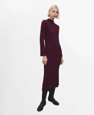 Mango Women's Perkins-neck Ribbed Dress In Burgundy